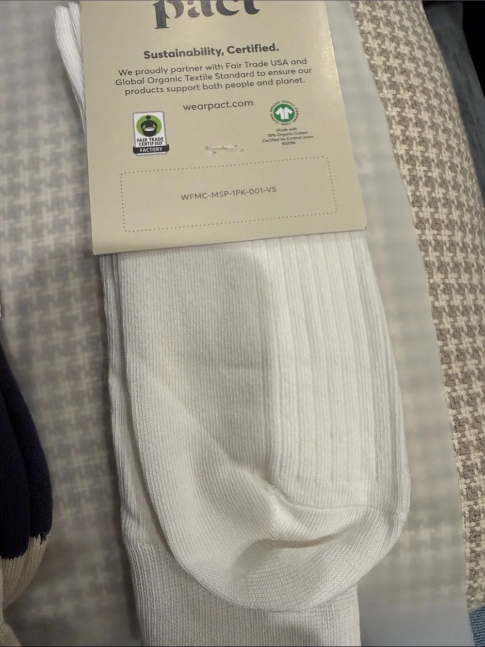 Pact Organic Cotton Blend Men's Crew Socks - White & Olive/Navy Stripes